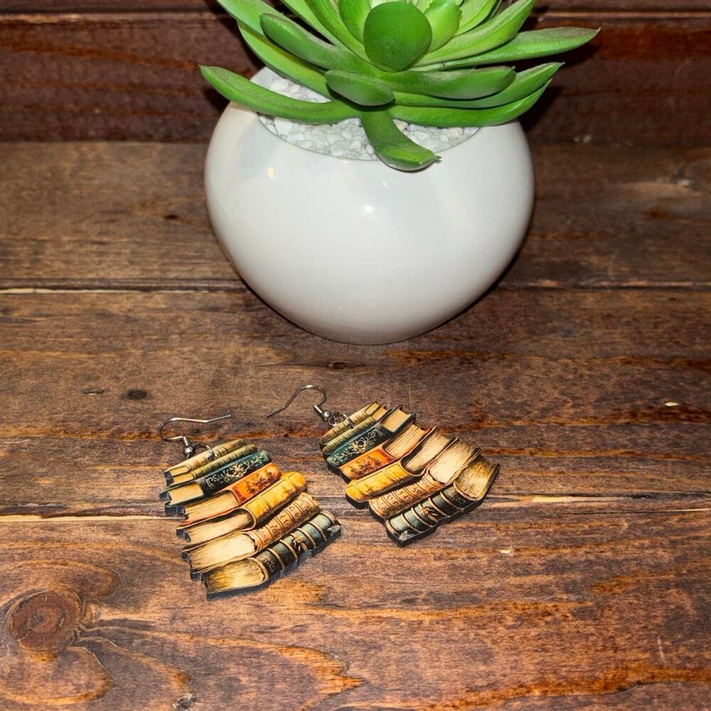 New book stack earrings booklover
